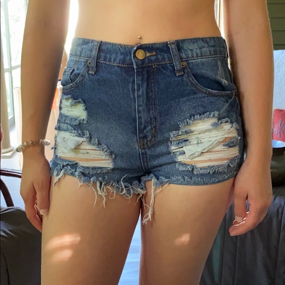 Forever 21 High Waisted Distressed Jean Shorts